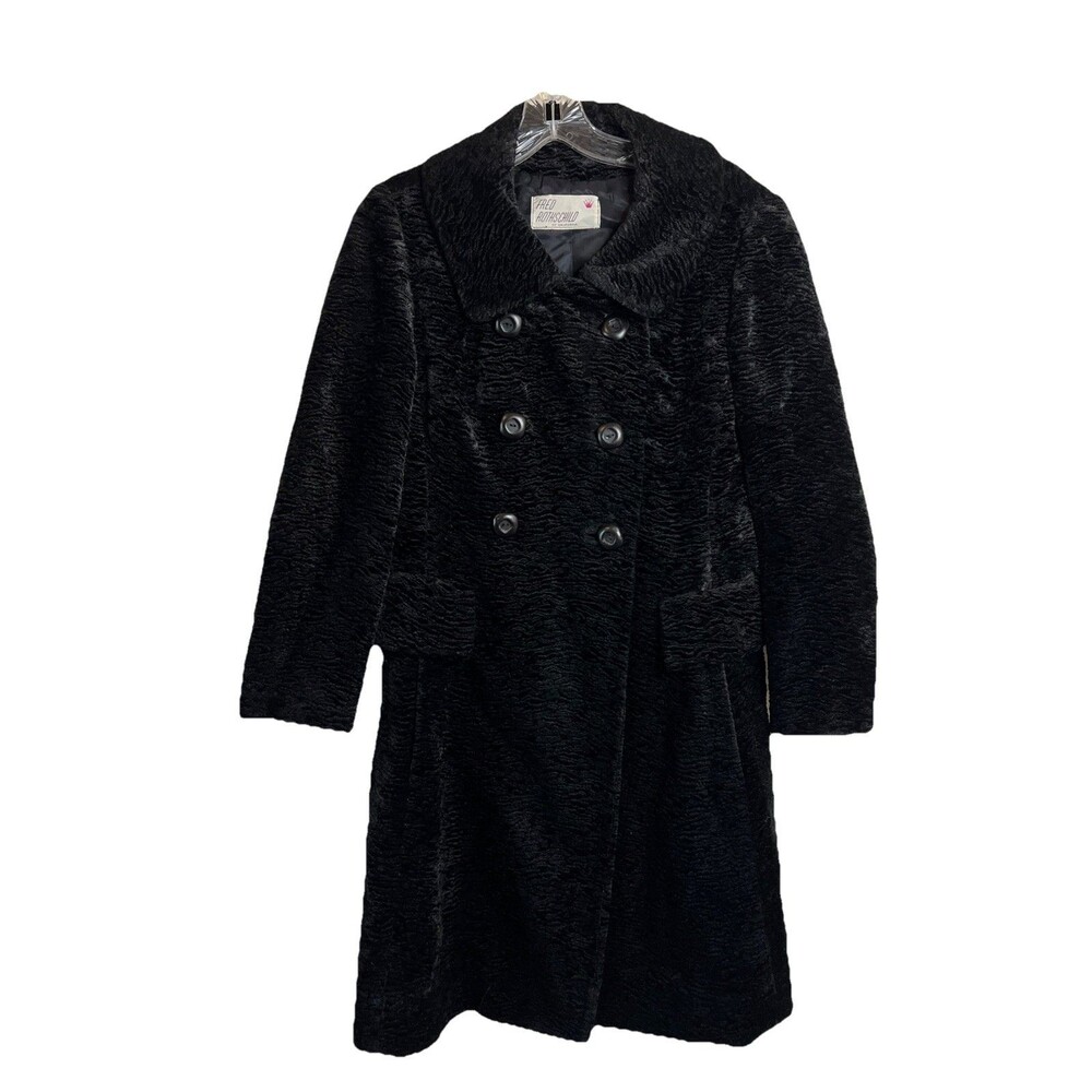 Fred Rothschild Blk Faux Fur Retro Mod Wife Old Hollywood Glam Vtg 60s‎ 70s  Med